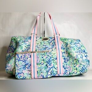 New Lily Pulitzer Pink & Blue Seashell Weekender Tote Bag